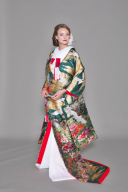 ★プラン内★色打掛「段霞飛翔花車文」上品なゴールドに優雅な鶴