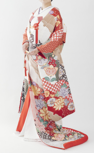 ★プラン内★色打掛「滝絞り」白地に絞りの上品な風合い