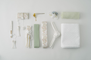 花嫁小物（五点セット白金菊・帯揚げ淡い黄緑・帯白）