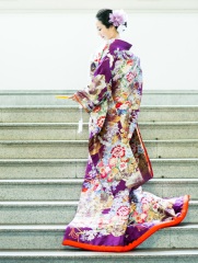 ★プラン内★色打掛「幸彩花車文」紫地に花や鶴が舞う高貴な一着