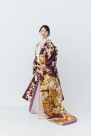 色打掛「流水長寿桜（紫）」紫地に金の流水と桜、豪華絢爛な一着