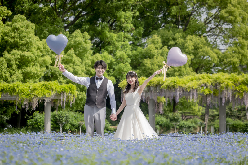 ハートの風船でキュートに♡