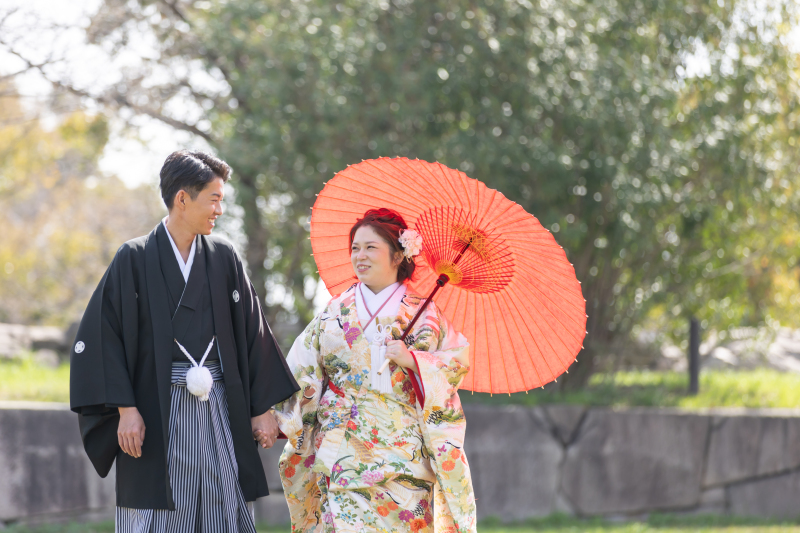 番傘を持ってお散歩デートショット♡