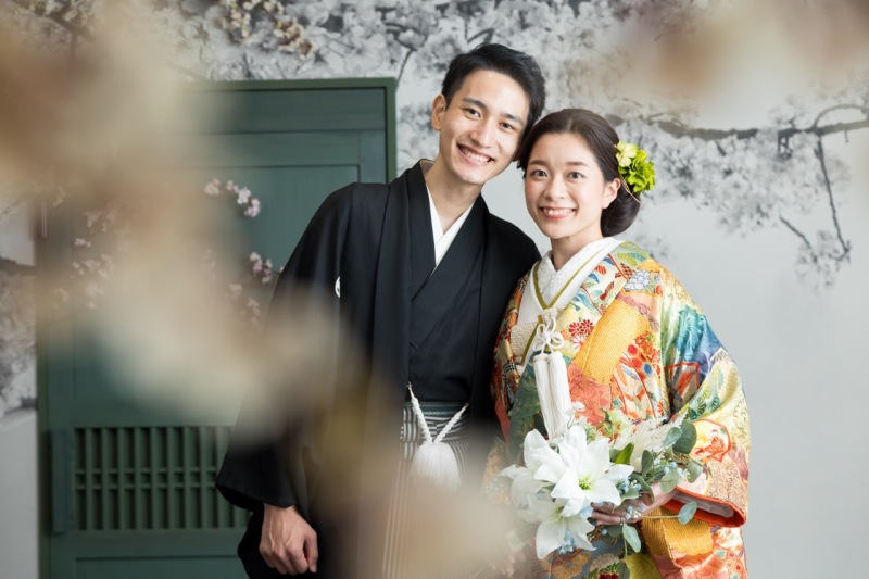 桜の前ボケを使って