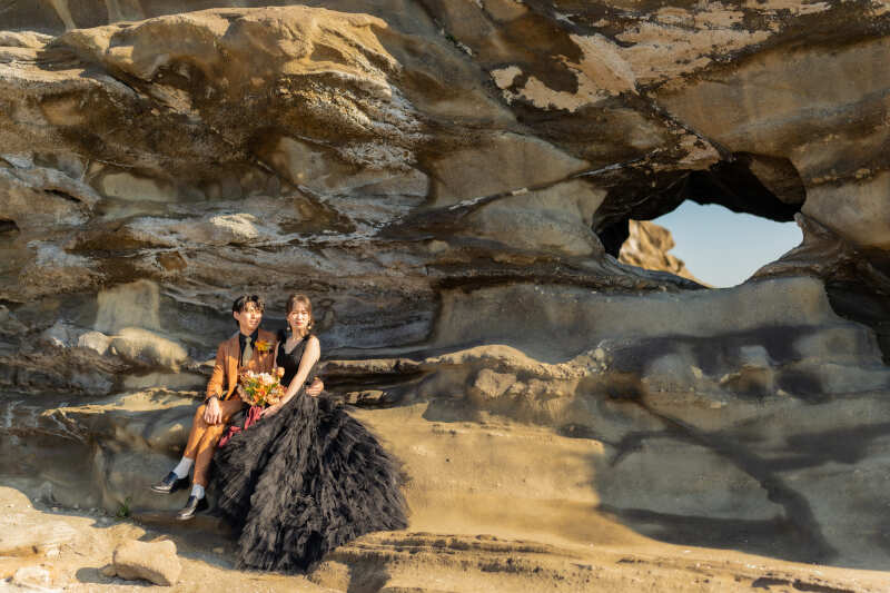 雨で少し濡れている岩も、、おふたりも、、！