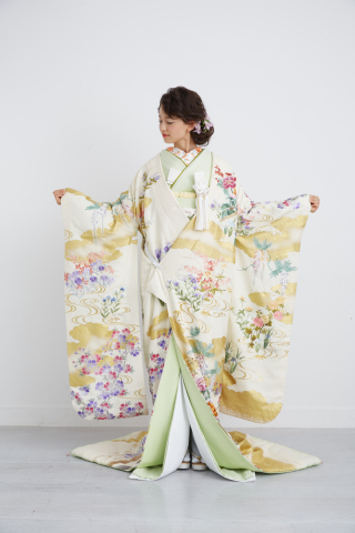 ベージュ四季草花文