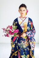 紺地四季草花文