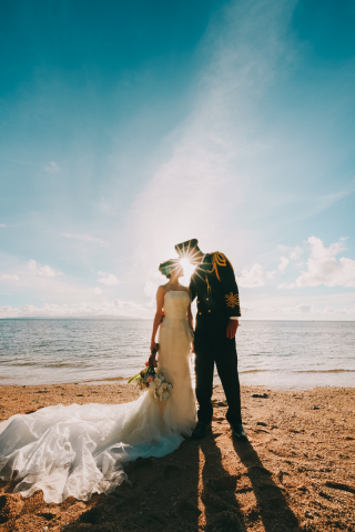 夕景撮影での一枚。おふたりの雰囲気に合わせて幻想的な1枚に撮影いたしました。