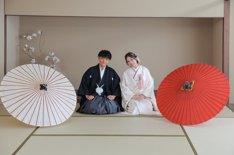 和傘を添えて、趣をプラス