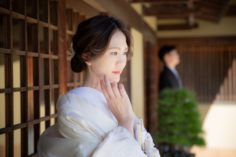 お茶室の外で。