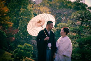 白無垢×日本庭園