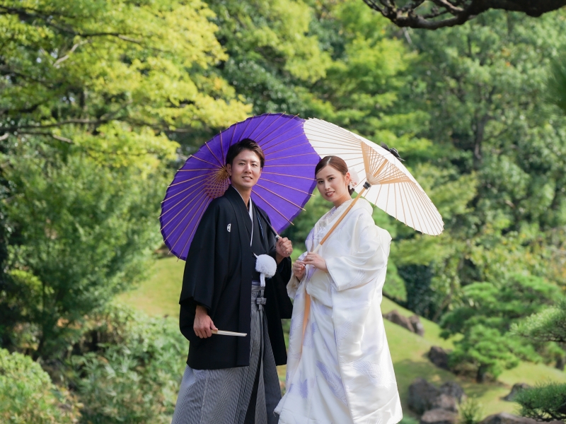 庭園に映える着物や和傘をご用意