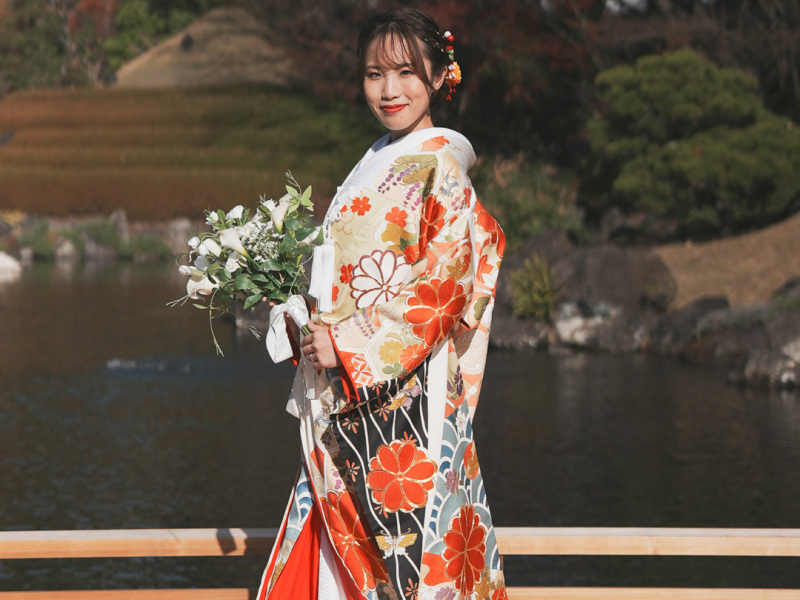 和装が映える日本庭園での撮影