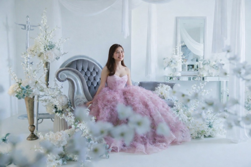 【50カットレタッチ済みデータ納品】お花が溢れるcocomiスタジオでの撮影　洋装1点コミコミプラン