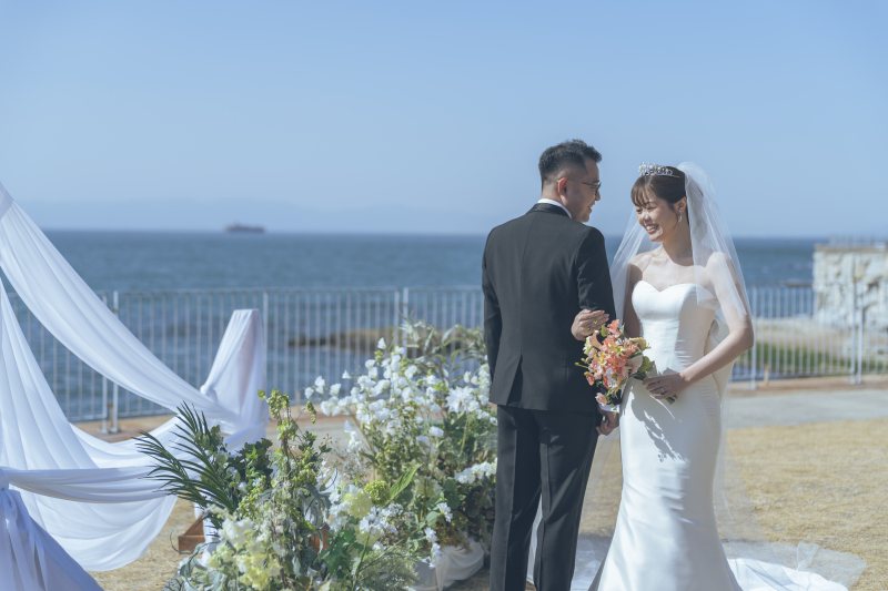 ビーチが目の前！結婚式場での撮影！
