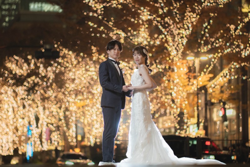 イルミネーションの中で撮影