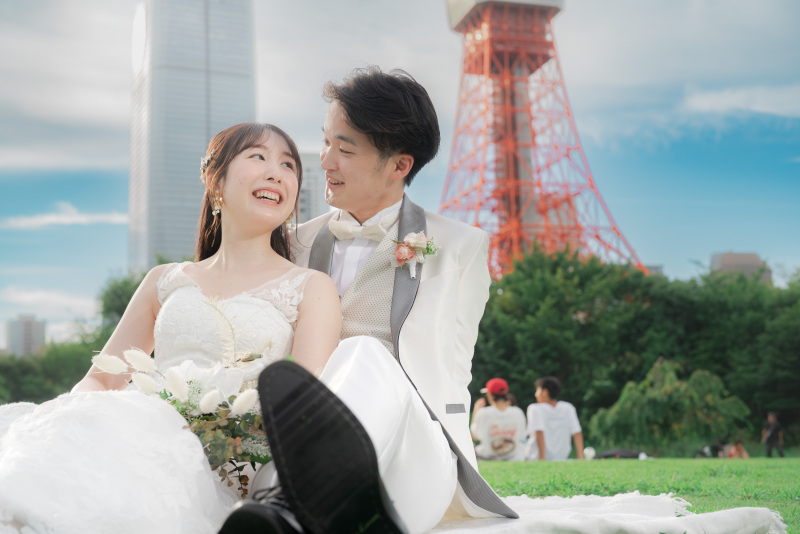 布を敷いてピクニック風のお写真です