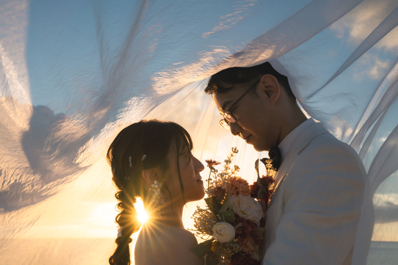 サンセットでベールショットを撮るとより幻想的に