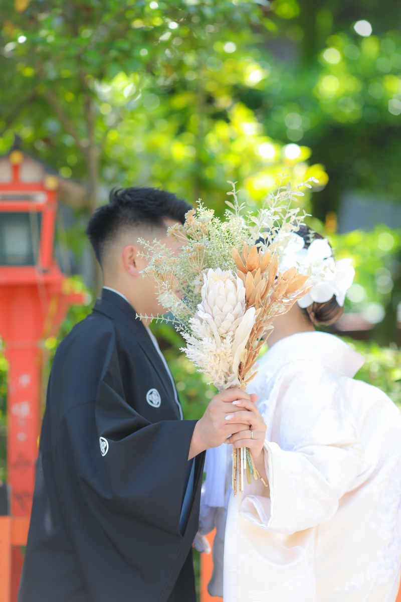 ドライブーケで顔隠し♡