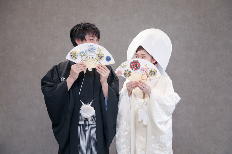 まずは白無垢綿帽子撮影からスタート