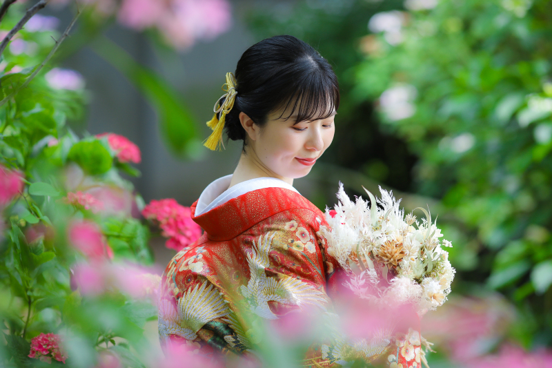 ピンク色のお花に包まれて