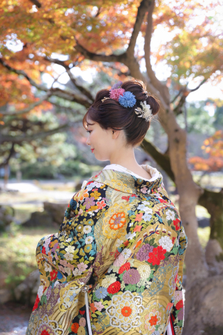 新日本髪(地毛)+造花髪飾り