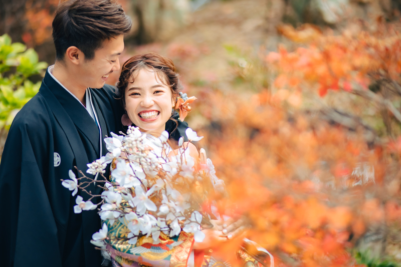 紅葉の中での撮影