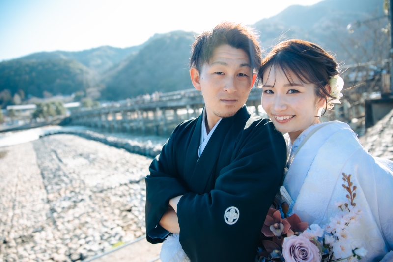 有名スポット「渡月橋」での撮影