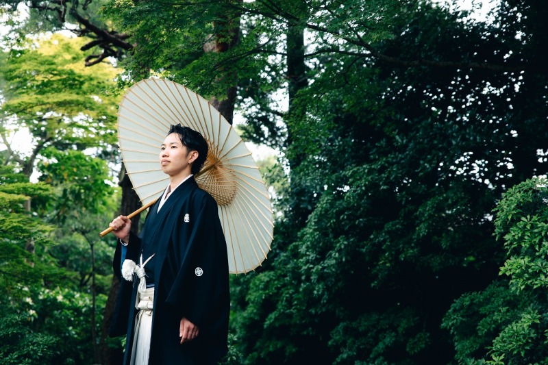 背景、緑の木々