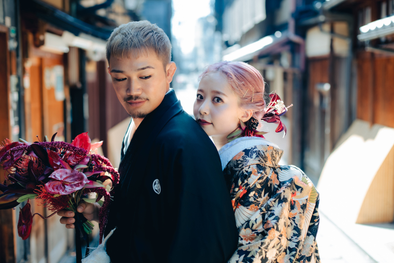 黒の色打掛×黒紋服