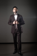 新郎タキシード　ストライプブラウン