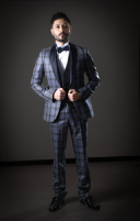 タキシード　チェック青