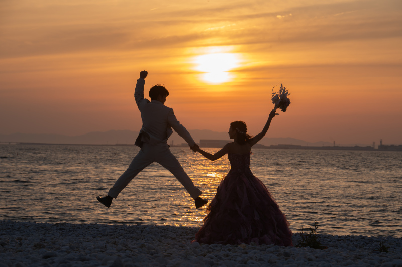 最後は夕日にはガッツポーズ