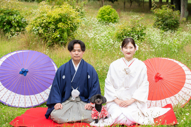 日本庭園には入れないのでワンチャンとはお外で撮影