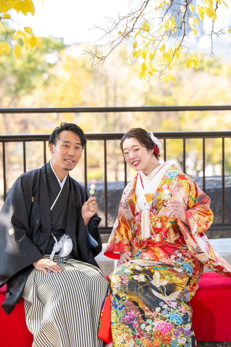 色打掛へチェンジしてお団子シーンの撮影