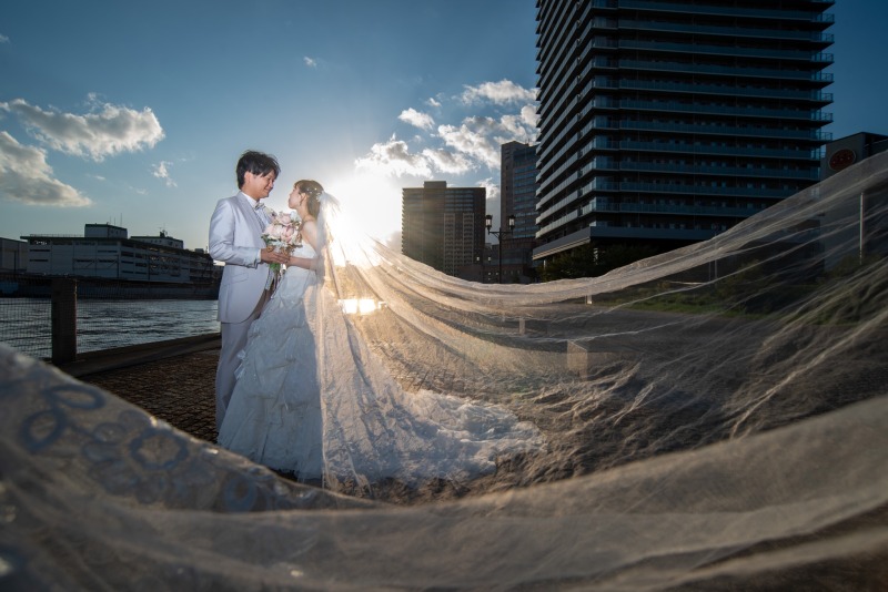 携帯では難しいロングベールを使った撮影