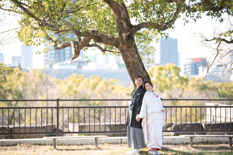 天守広場の日本庭園横の高台での撮影