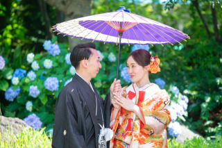 紫陽花の季節の大仙公園での前撮り