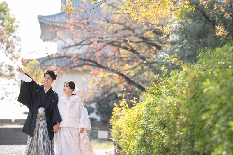 秋の大阪城、もみじ、銀杏は11月下旬から見頃