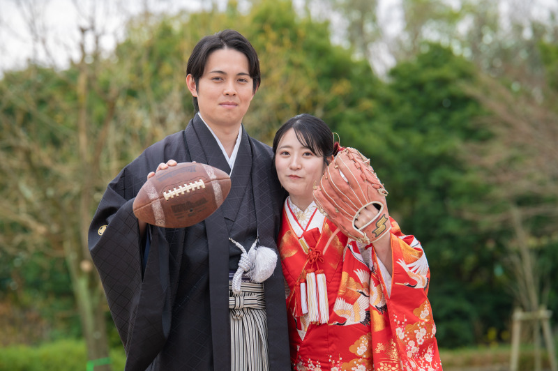 ご新郎様アメフト、ご新婦様野球と部活ショット