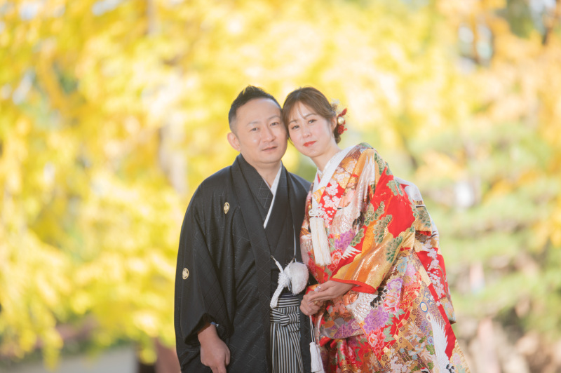色打掛のラストはイチョウエリアで撮影します