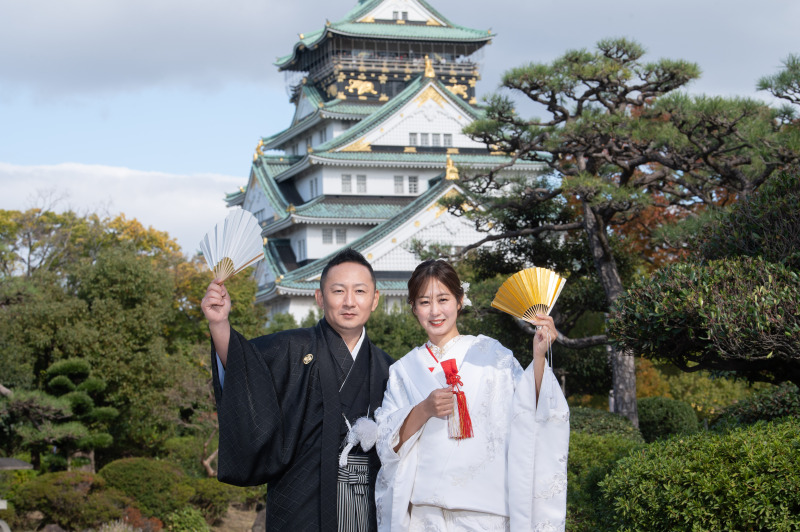 お城を背景に撮影はこのプランではマストですね