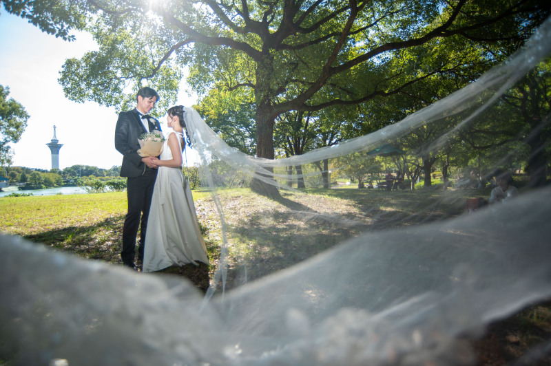 緑とロングベールの共演も素敵ですね