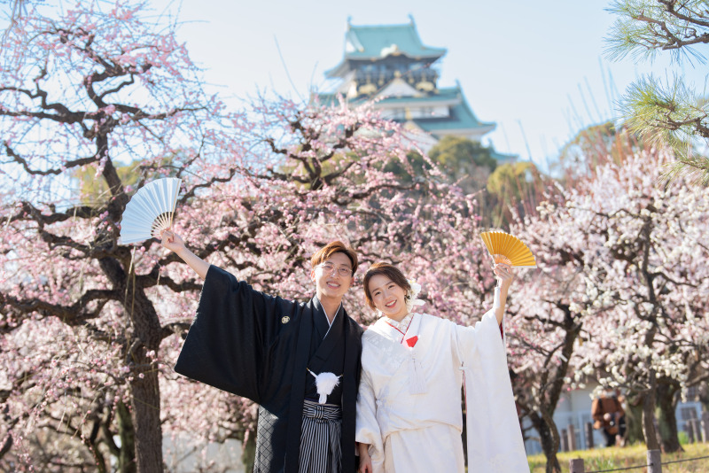 梅林エリアからの大阪城との撮影