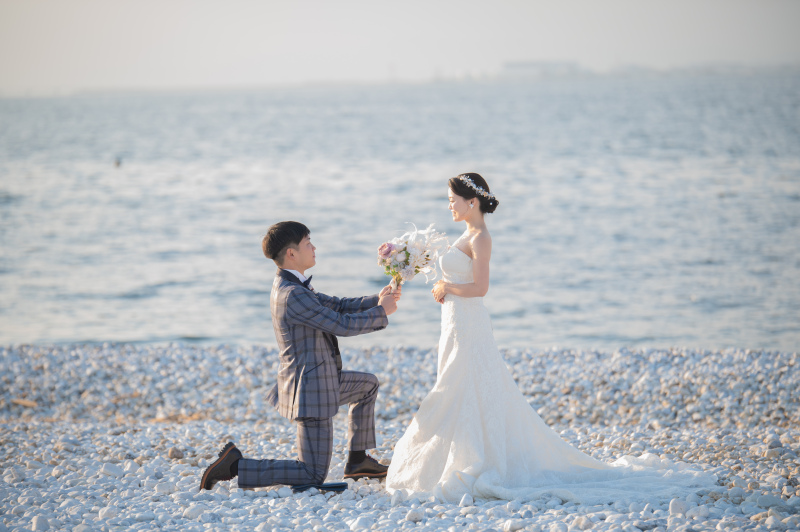 海をバックにしたプロポーズシーンでの撮影