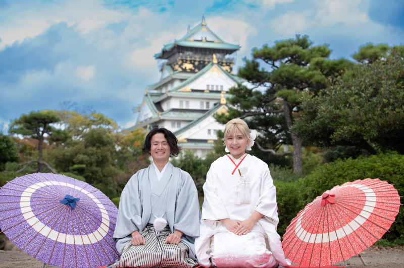 大阪城をバックにしての撮影はマストです