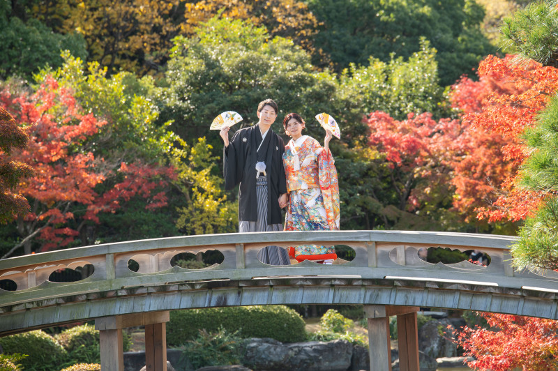 和装を大阪城を大仙公園に変えての撮影となりました