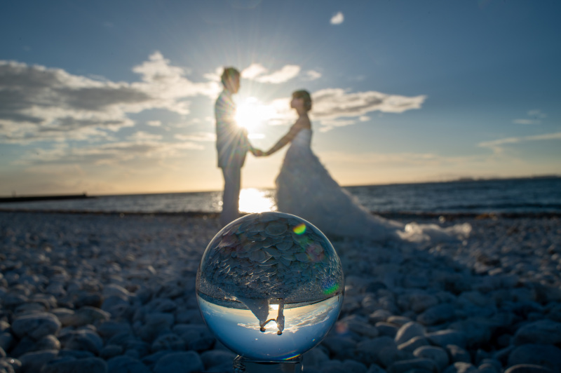 水晶(ガラス玉)を使った撮影です