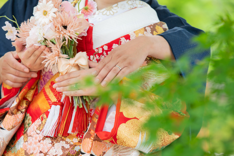 青紅葉越しの、お手元ショット