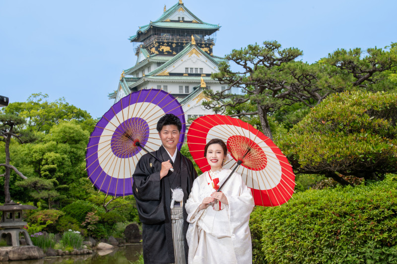 和装は大阪城、洋装は神戸港ナイト撮影